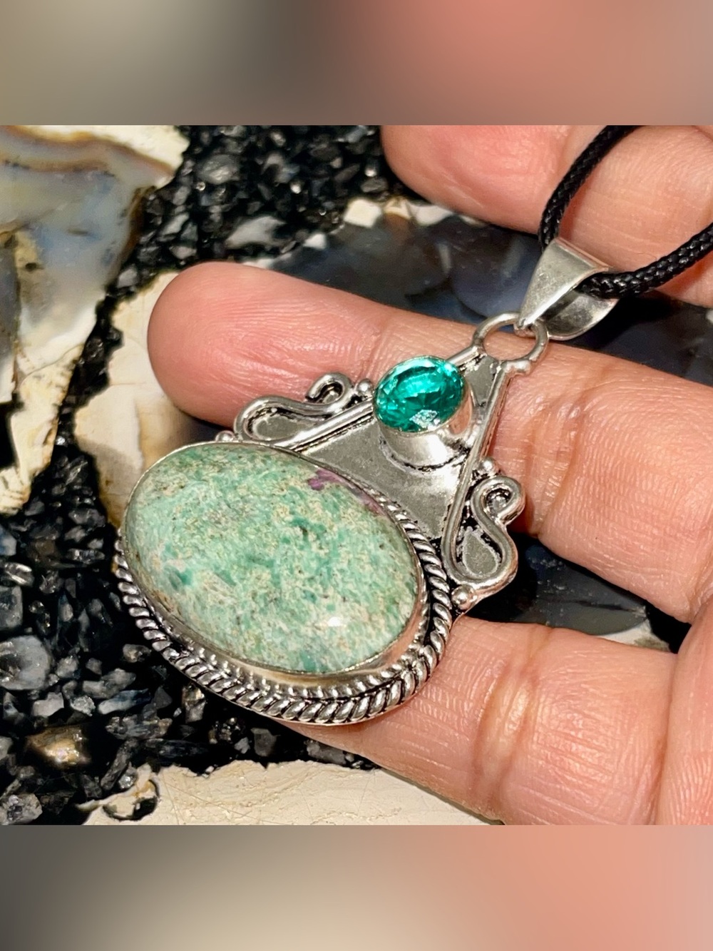 Blue Green Ruby Fuchsite Pendant 2”